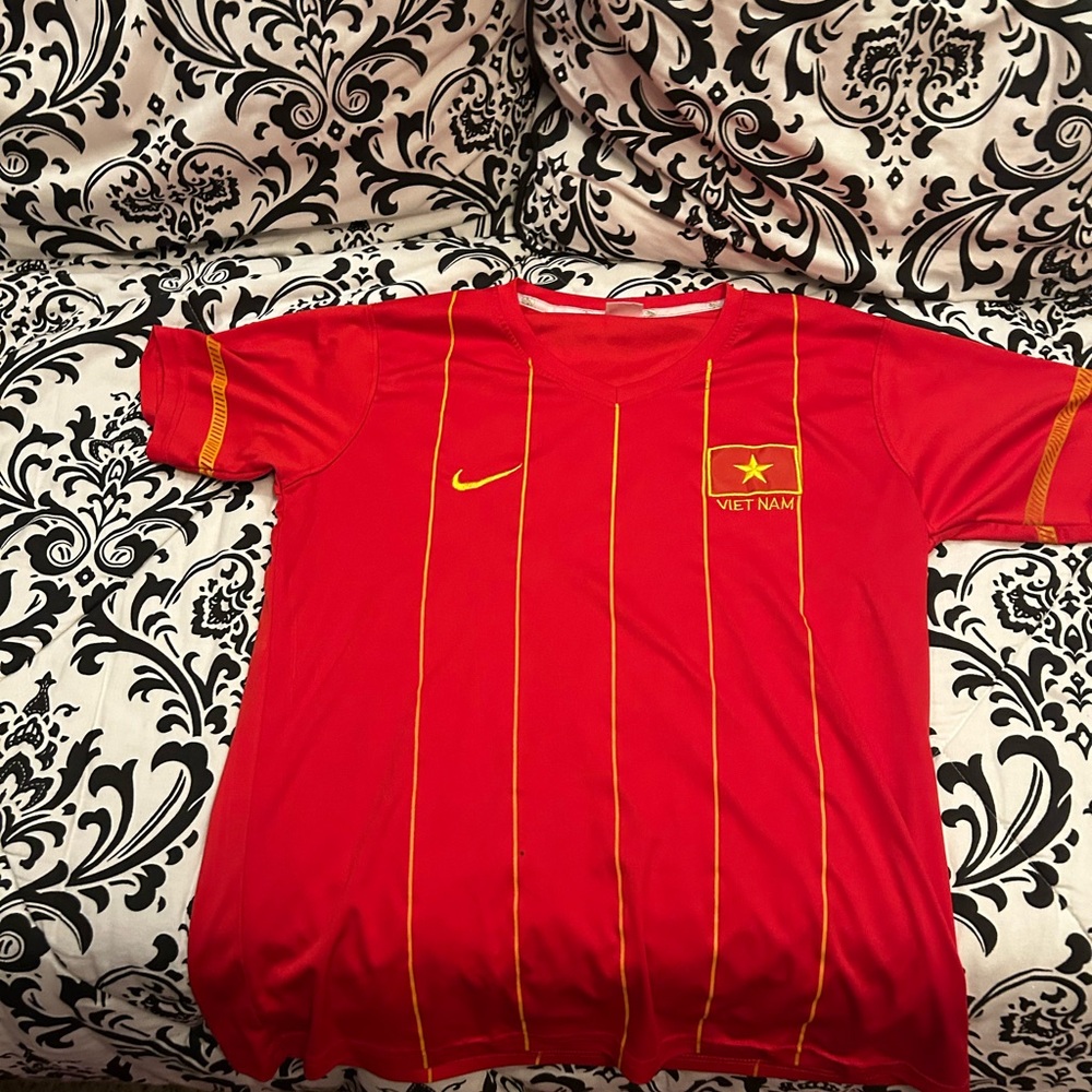 Nike Mens Red and Gold Soccer Jersey